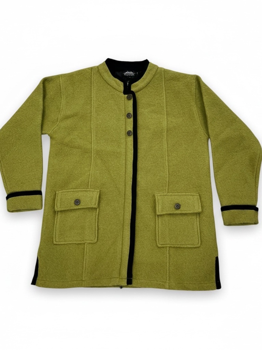 Icelandic Design Women’s Wool Coat Nordic Green Black Zip Button Jacket M